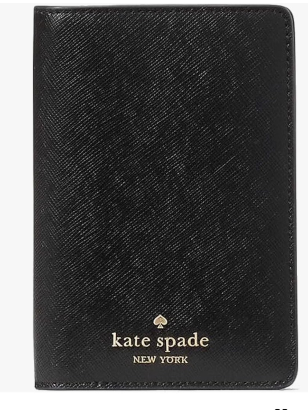kate spade black saffiano passport cover with gold logo